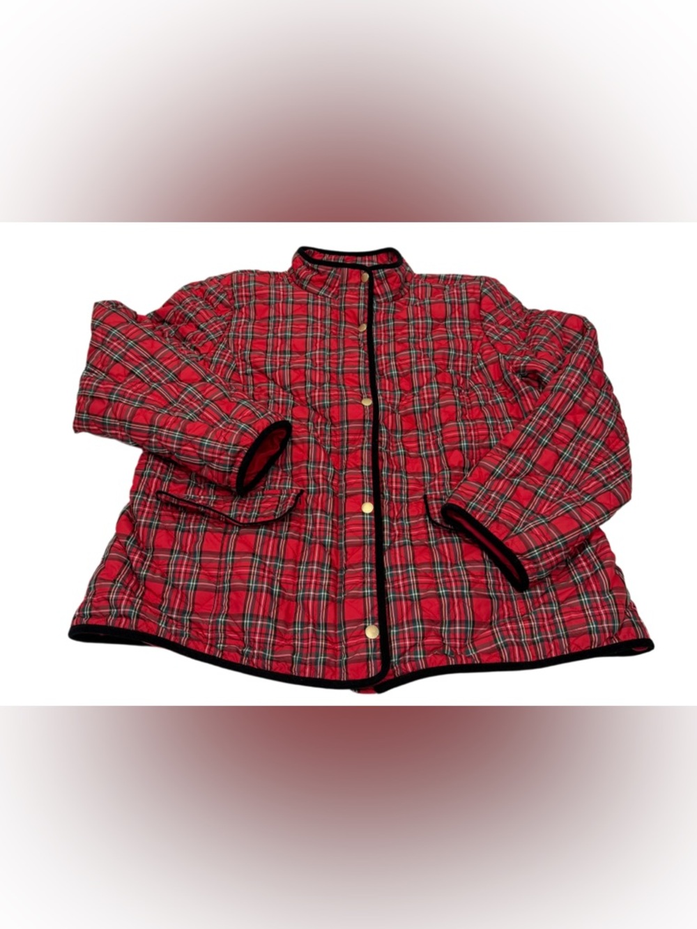 Talbots Red Quilted Plaid Button Up‎ Zip Jacket Women’s Sz XL